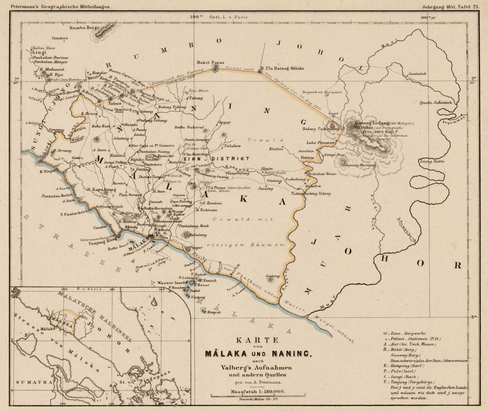 Karte von Mälaka und Naning, 1857